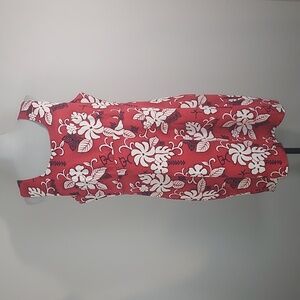 Vintage Hilo Hattie Red White Black Hibiscus Hawaiian Print Dress Size 16